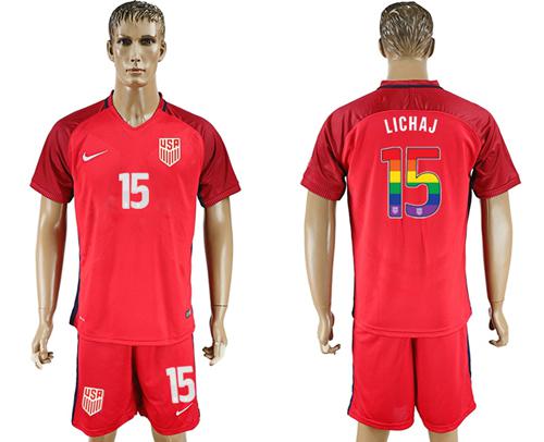 USA #15 Lichaj Red Rainbow Soccer Country Jersey - Click Image to Close